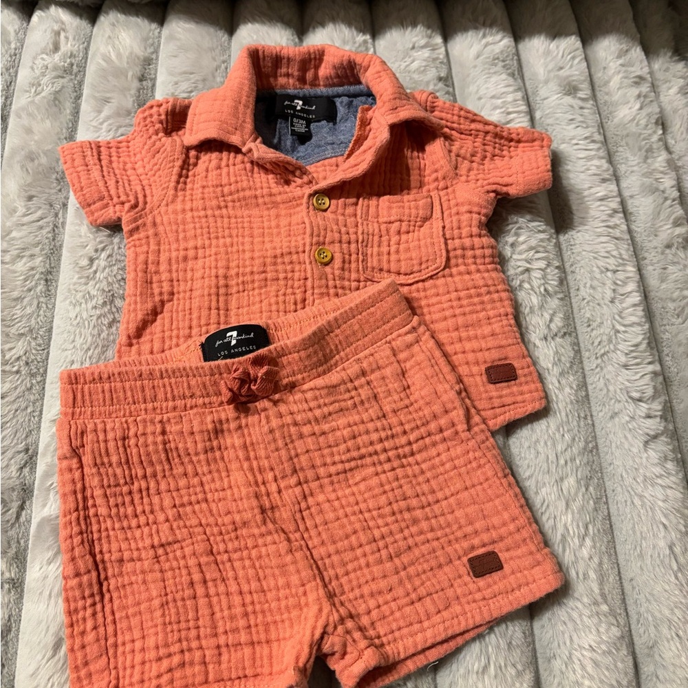 7 For All Mankind Coral Button Down Shirt and Shorts Set